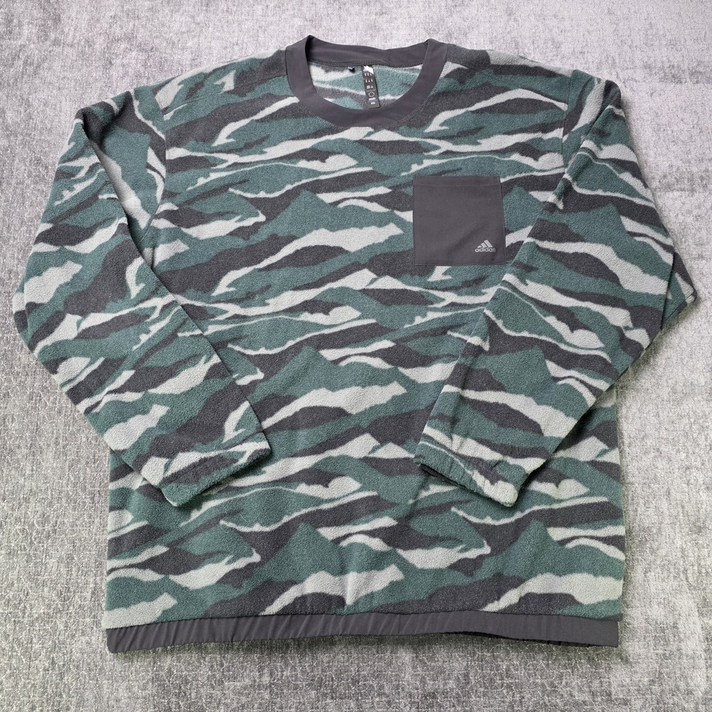 Adidas Golf Sherpa Fleece Mens XL Crewneck Camo Green Black HF6525 Hunting Camp
